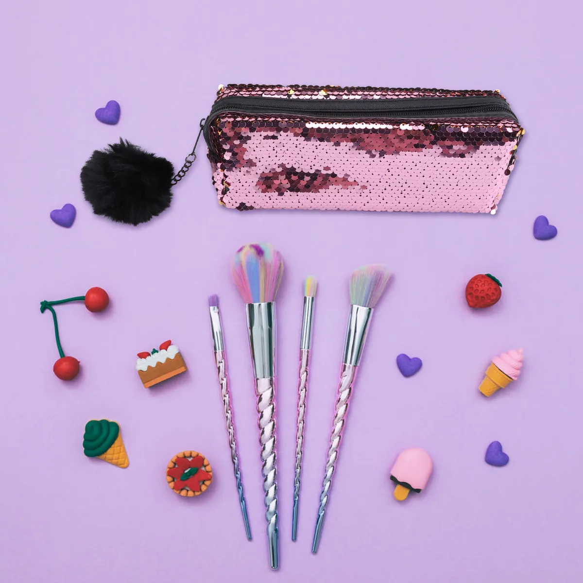 1Pcs Sequined Glitter Pencil Bag Mermaid Theme Smooth Sliding Zipper Large Storage Stationery Organizer Pouch