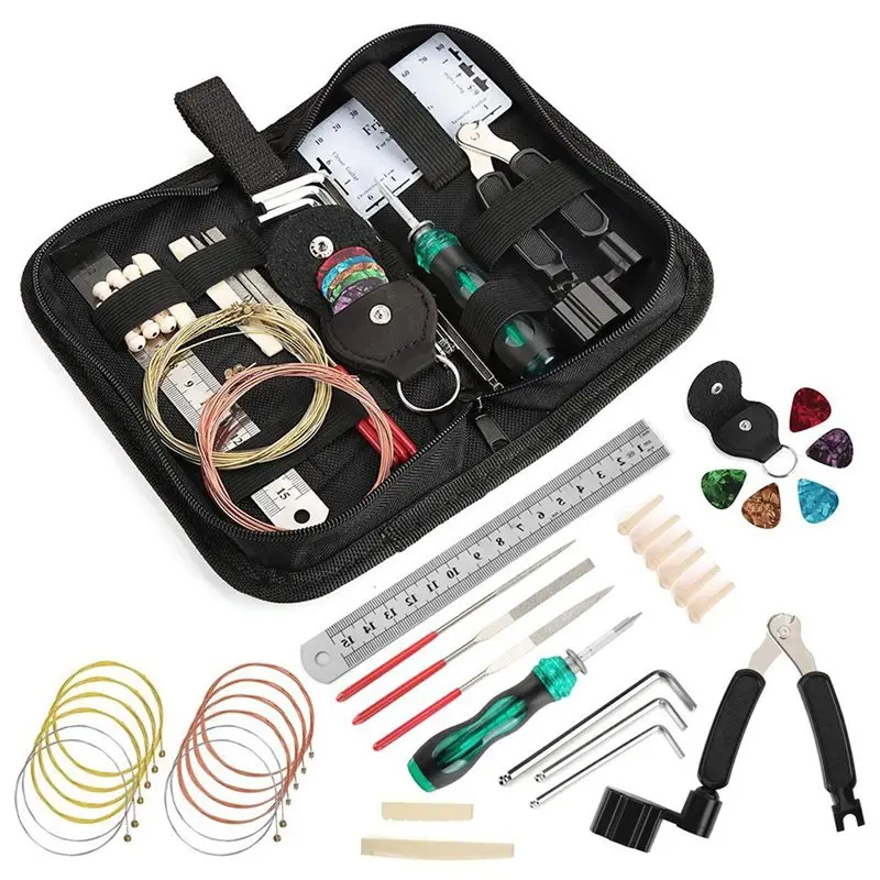 

【БОЛЬШАЯ РАСПРОДАЖА】Набор инструментов для замены деталей гитары, многофункциональный набор для ремонта гитары, инструменты для ремонта гитары, струны, фиксирующие клипсы