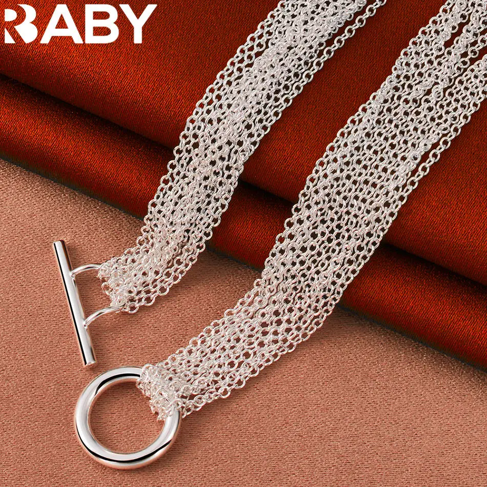 

URBABY 925 Sterling Silver Multiple Thin Chains Necklace For Women Charm Trend Birthday Gifts Fashion Party