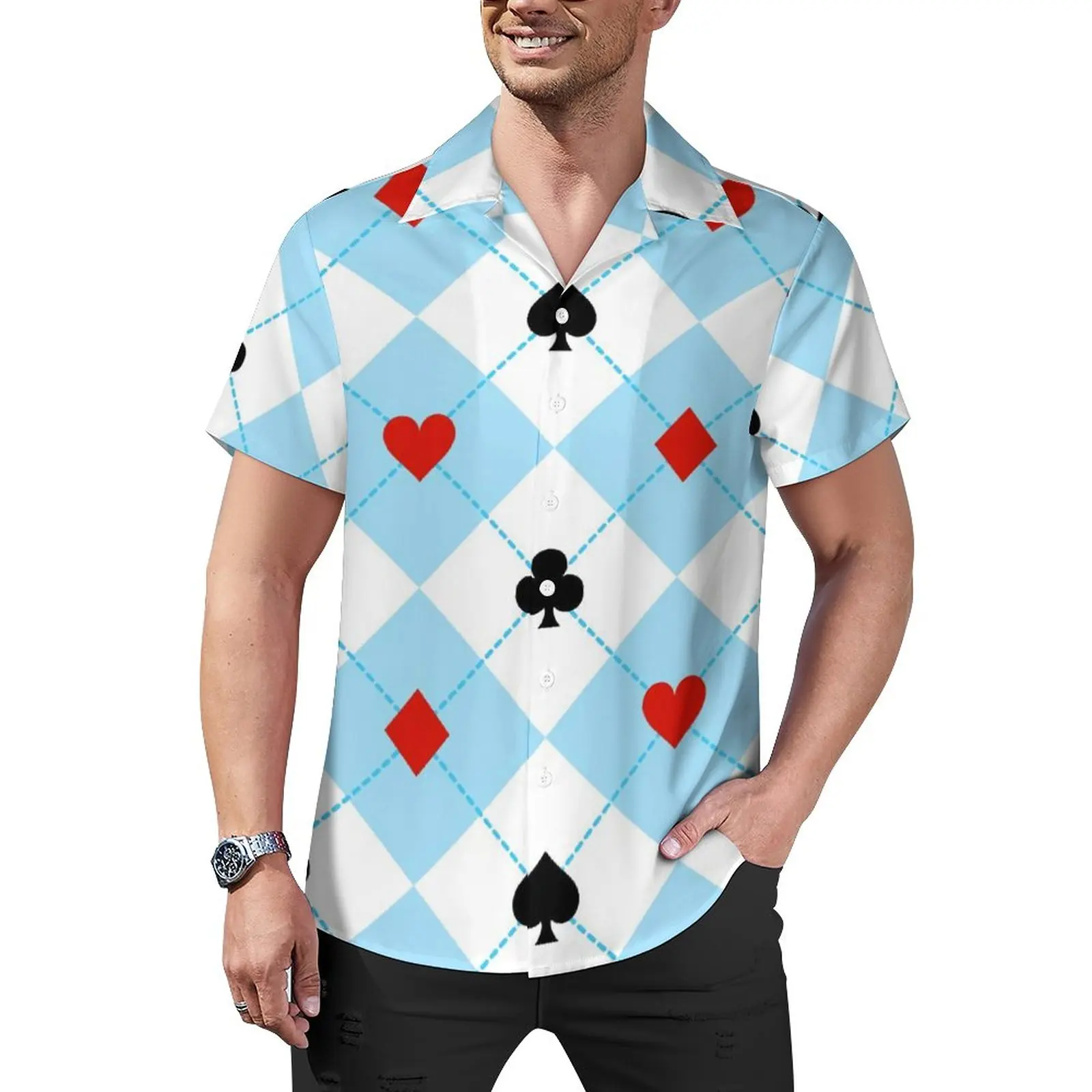 

Poker Heart Casual Shirt Playing Cards Suit Symbols Beach Loose Shirt Summer Harajuku Blouses Short Sleeve Oversize Clothes