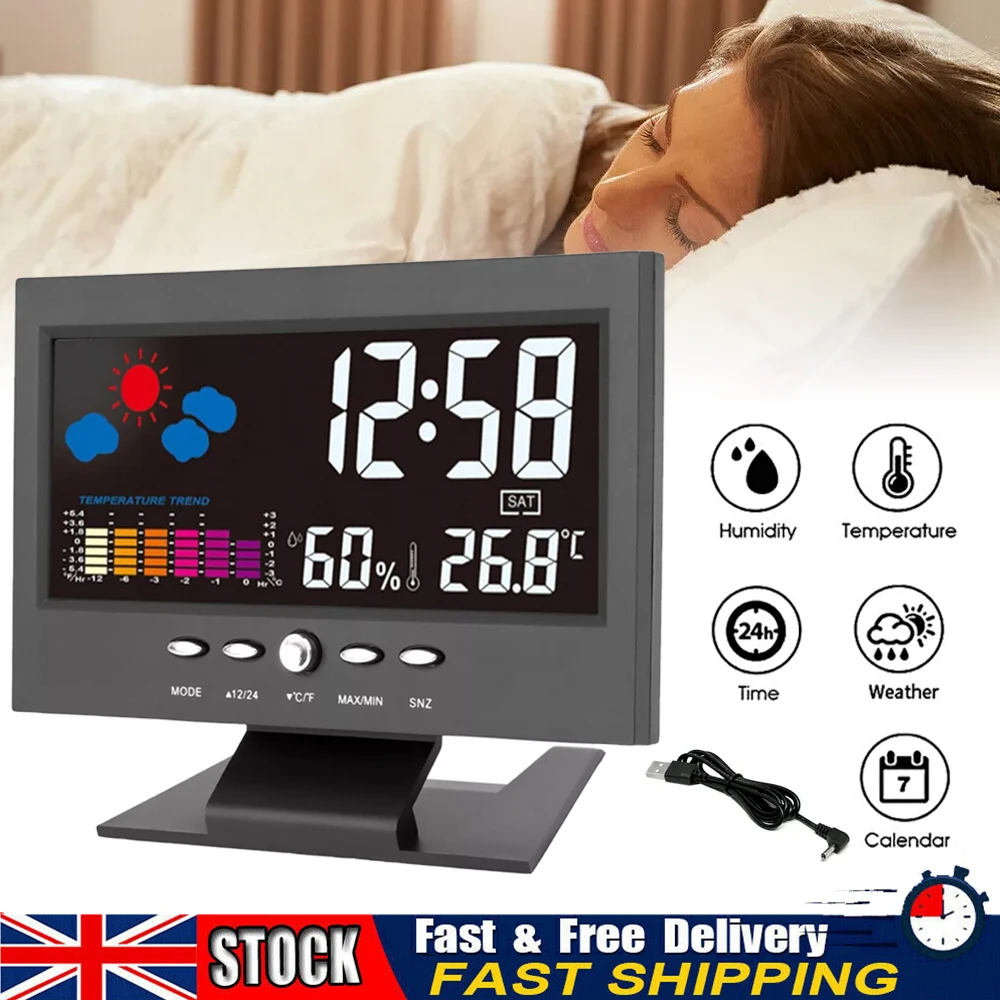 Multifunktionale 5-in-1-Meteorologische Station, Wetter, Temperatur, Luftfeuchtigkeit, Zeit, Kalender