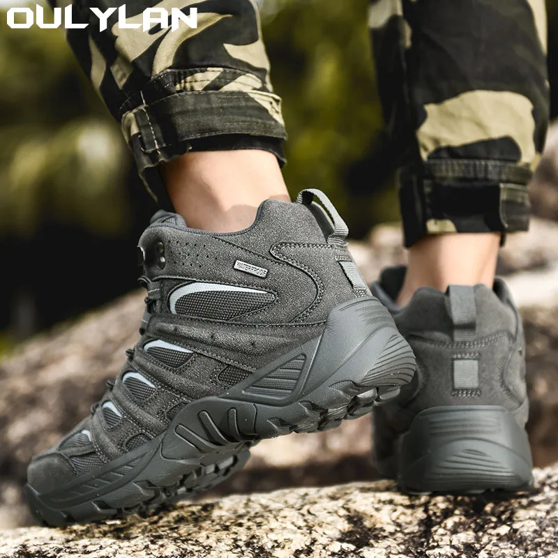 Oulylan 2024 Tactical Boots Men Breathable Military Shoes Combat Ankle Leather Army Boots For Men Outdoor Hunting Sneaker