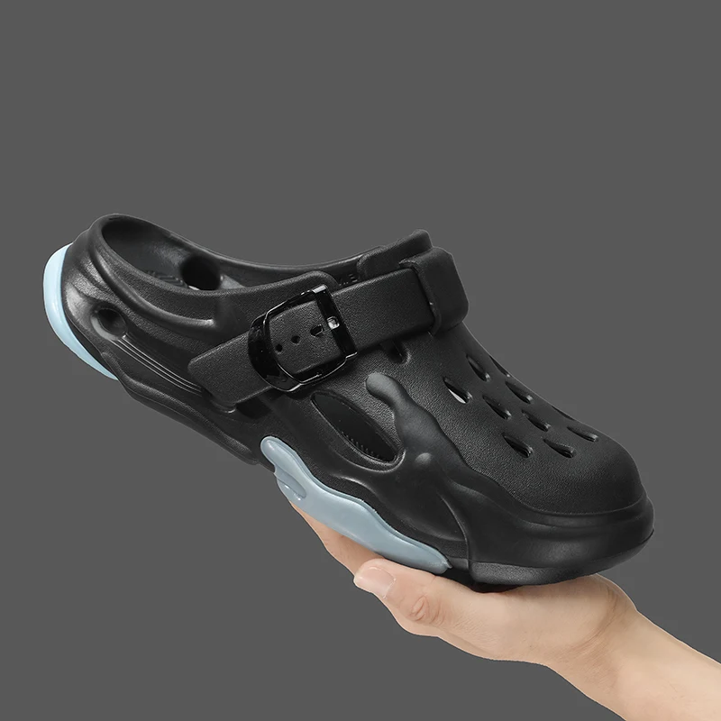 Unisex Summer Clogs Color Block Thick Sole Garden Shoes Adjustable Buckle Strap Breathable Mules Casual Beach Footwear
