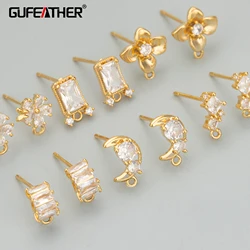 GUFEATHER ME71,jewelry accessories,18k gold plated,copper,nickel free,zircons,hand made,diy earrings,jewelry making,6pcs/lot