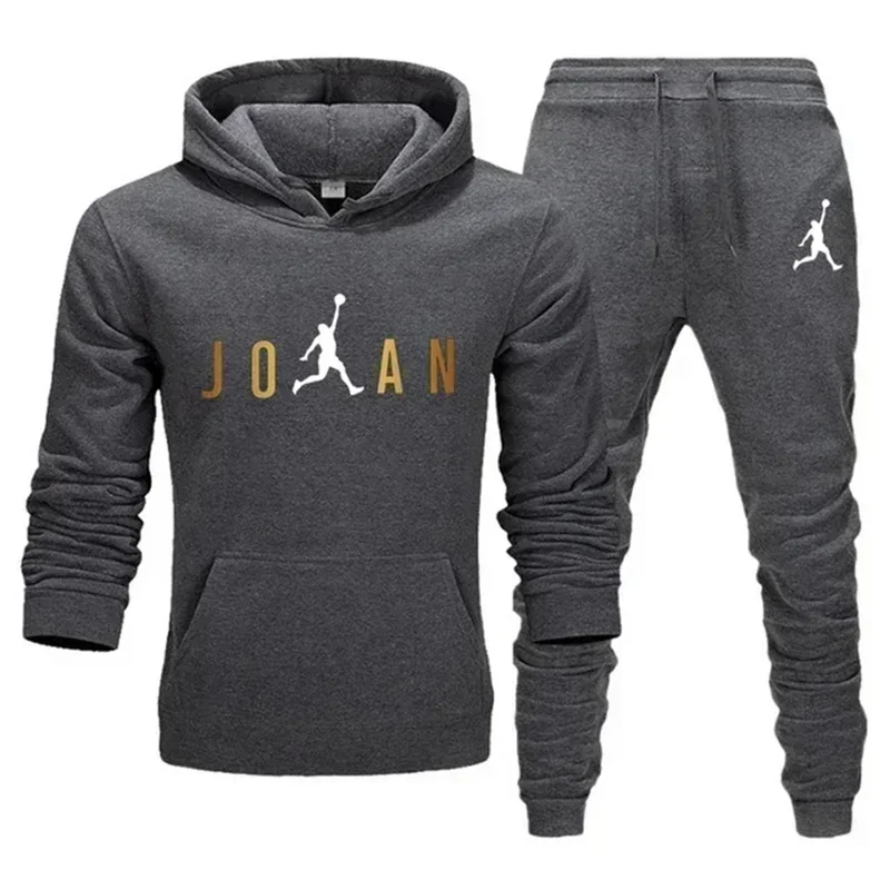 

2024 new men's fashion casual sportswear set outdoor fitness jogging jumper hoodie + elastic waist pants 2-piece set