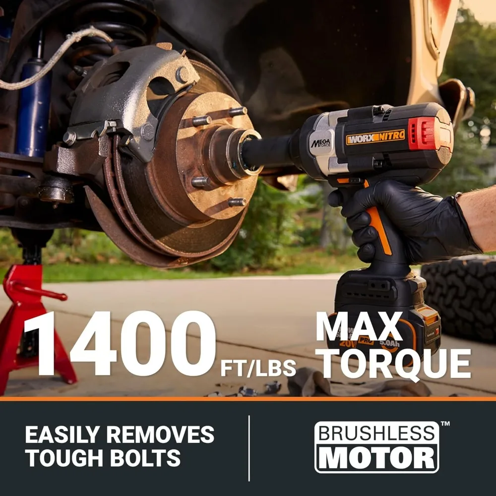 Cordless 1/2 Inch High Torque Impact Wrench with 1400 FT/LBS, Brushless Motor and Constant Torque System