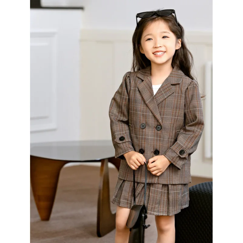 

Plaid Jacket Small Suit New Fashionable Suit Set British Style Children's Formal Jacket Spring Autumn