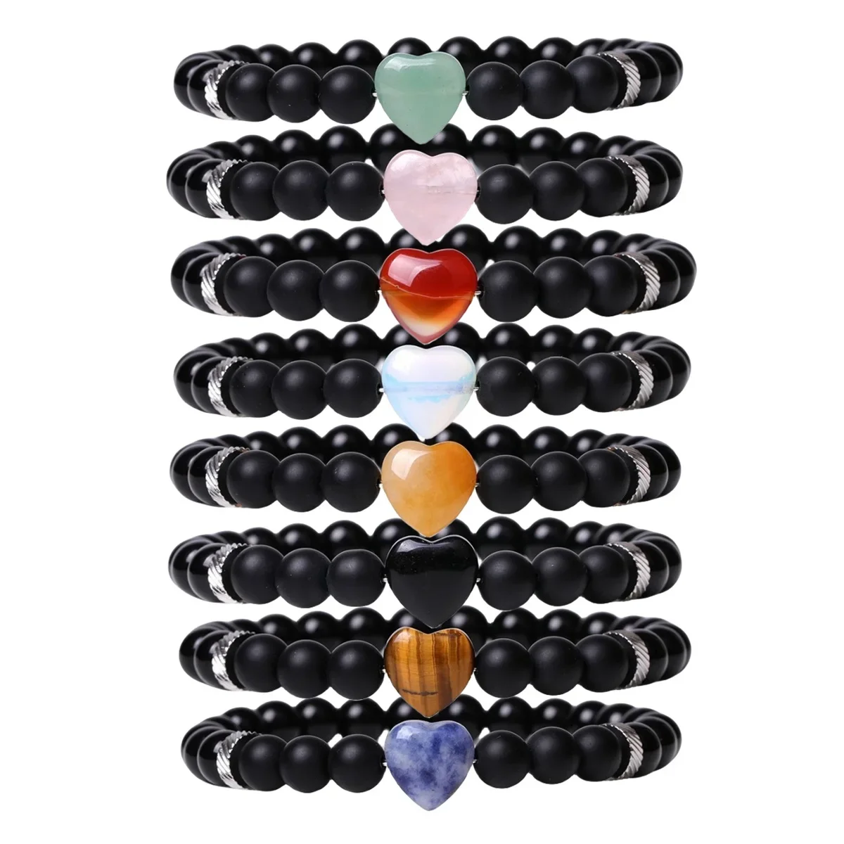 JOYA-Pulseiras De Coração De Cura De Pedras Preciosas Naturais para Mulheres e Homens, Proteção De Ônix Preto, Liberação De Ansiedade, Bring Lucky Love, 8mm