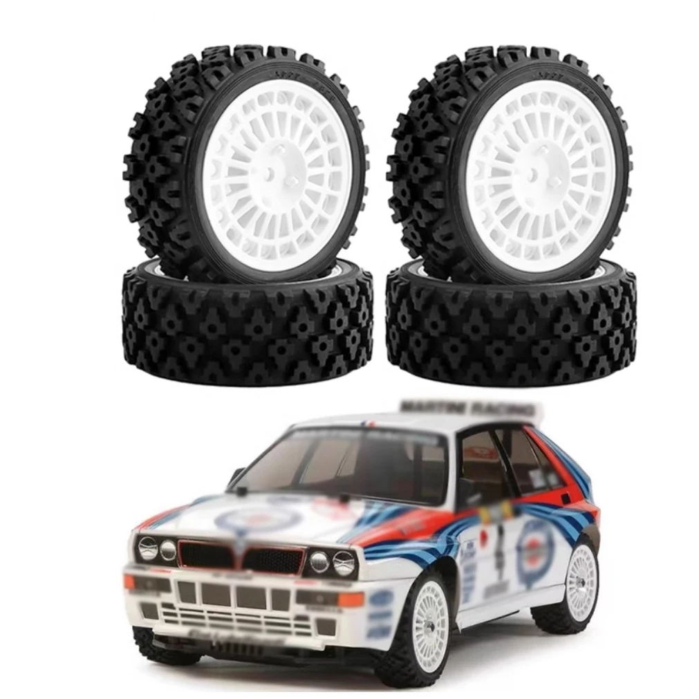 4-Piece Rubber Tire and Wheel Hub Set Suitable for Tamiya Xv-01/Ta06/Tt-01/Tt-02/Ptg-2 and Other 1/10 Scale Remote Control Cars, Upgrade Modification Parts