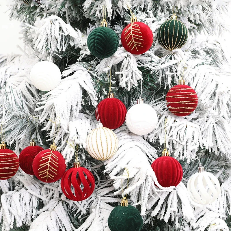 Bolas colgantes de terciopelo para árbol de Navidad, adornos de bolas de Navidad, vino tinto, 12 piezas, decoración de fiesta de año nuevo