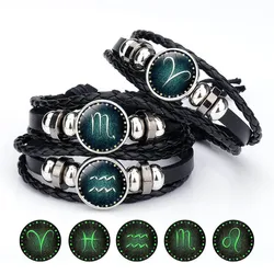 Luminous 12 Constellation Sign Bracelet For Women Men Zodiac Charm Braided Rope Chain Bangle Fashion Birthday Jewelry Gift
