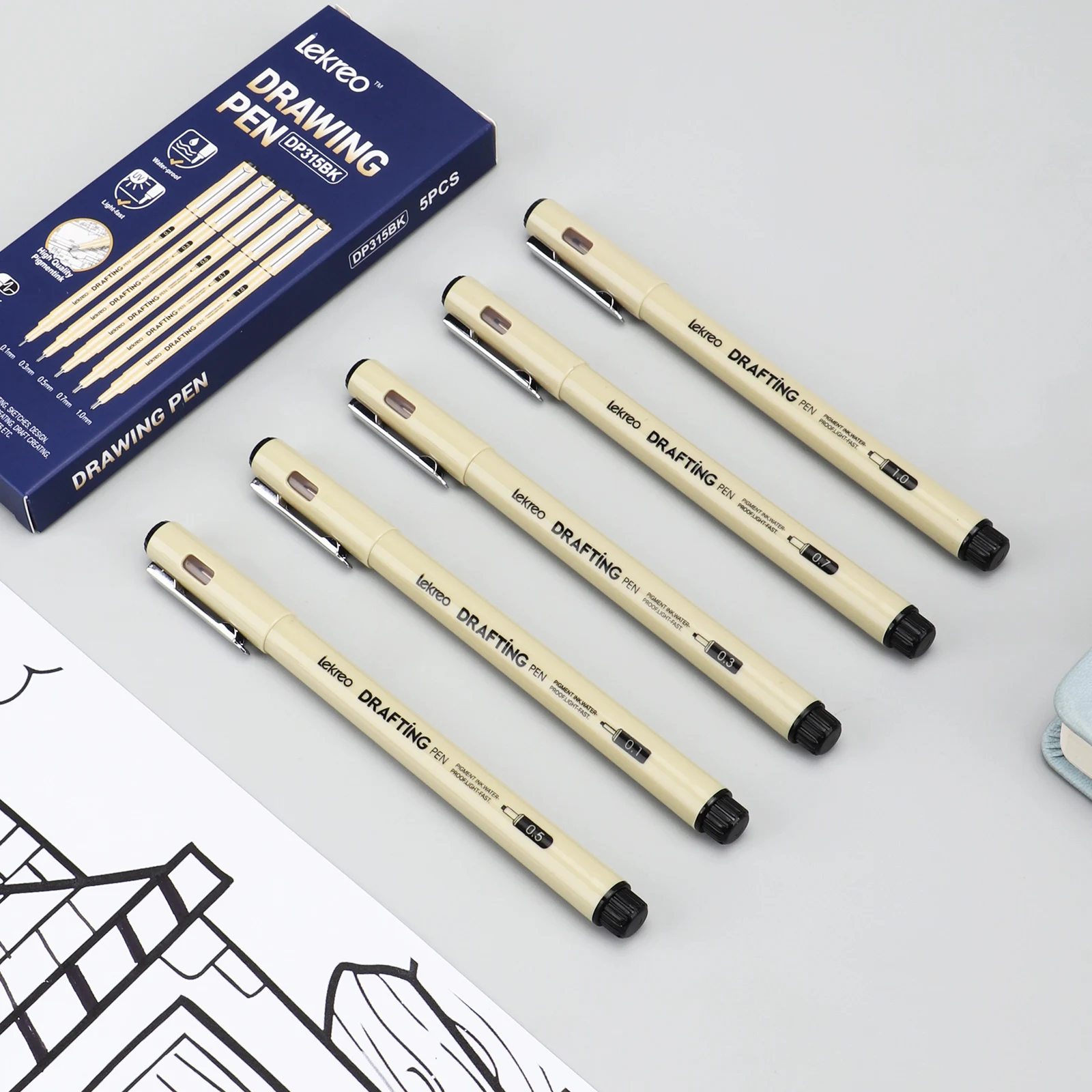 Lekreo 12 Size Micron Fineliner Pens - Archival Black Ink Pen - Pens for Writing, Drawing, or Bullet Journaling