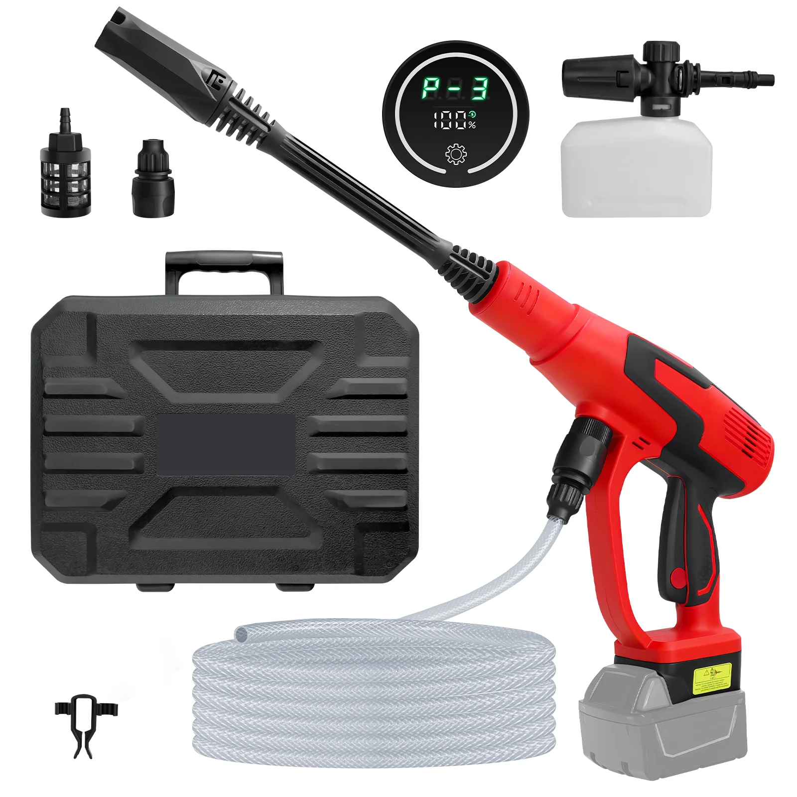 Cordless Pressure Washer 380W Brushless High-Pressure Car Washer Gun 653PSI 3-Speed for Milwaukee 18V Battery (No Battery)