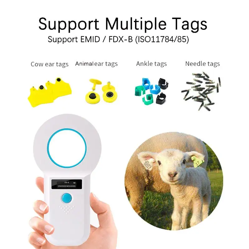 قارئ علامات الحيوان قارئ RFID الحيوانات الأليفة رقاقة الماسح الضوئي RFID الحيوان رقاقة معرف القارئ دعم التسمية/العلامة EMID FDX-B (ISO11784/85)