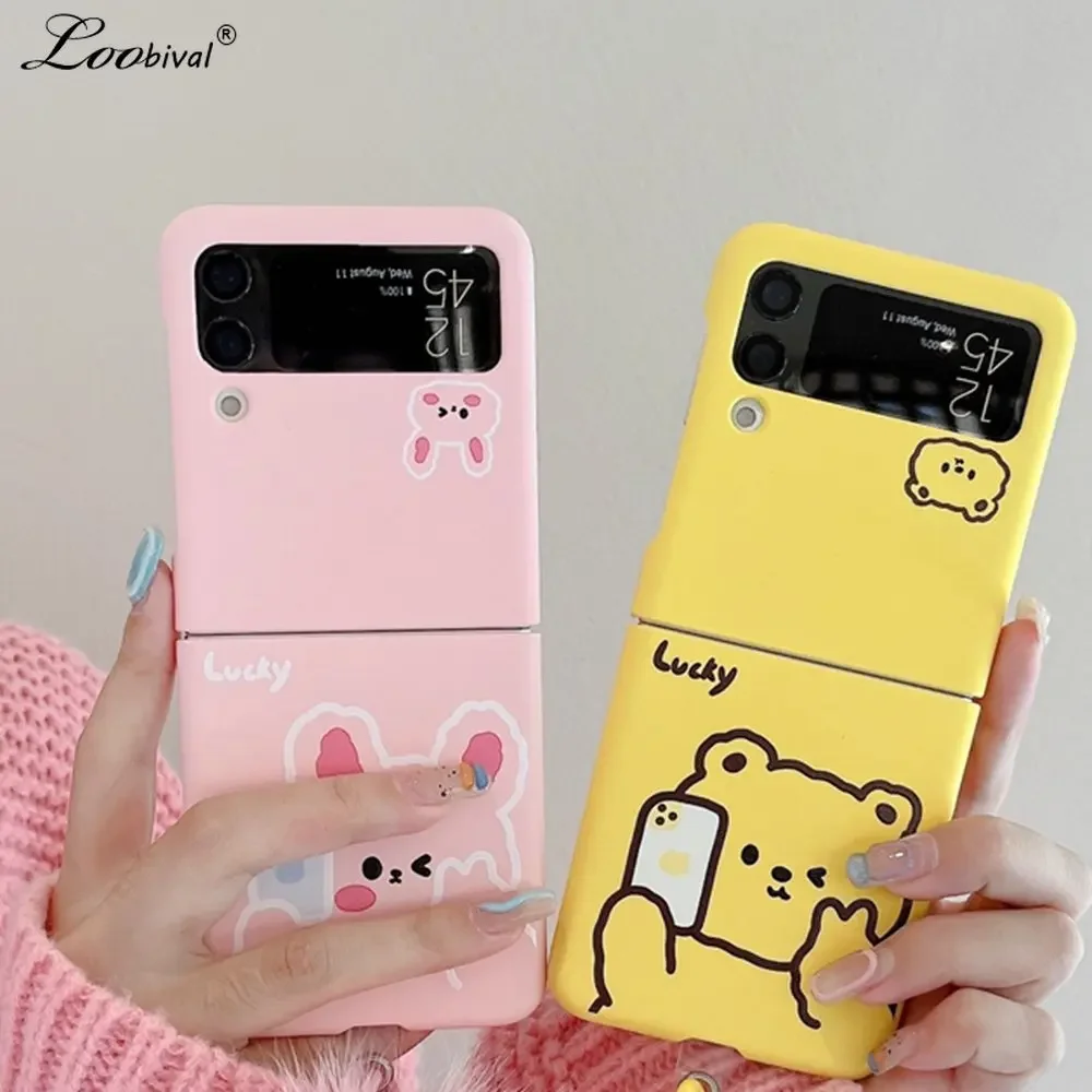 For Samsung ZFlip 4 3 5 Cartoon Bear Case For Samsung Galaxy Z Flip 4 6 5 Z Flip4 flip3 ZFlip5 Ultra Slim Hard Shockproof Cover