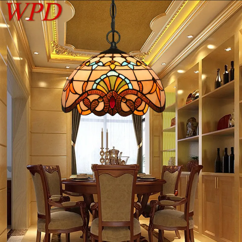 

WPD Modern Tiffany Pendant Lamp LED Creative Baroque European Stained Glass Chandelier Light for Home Dining Bar Decor