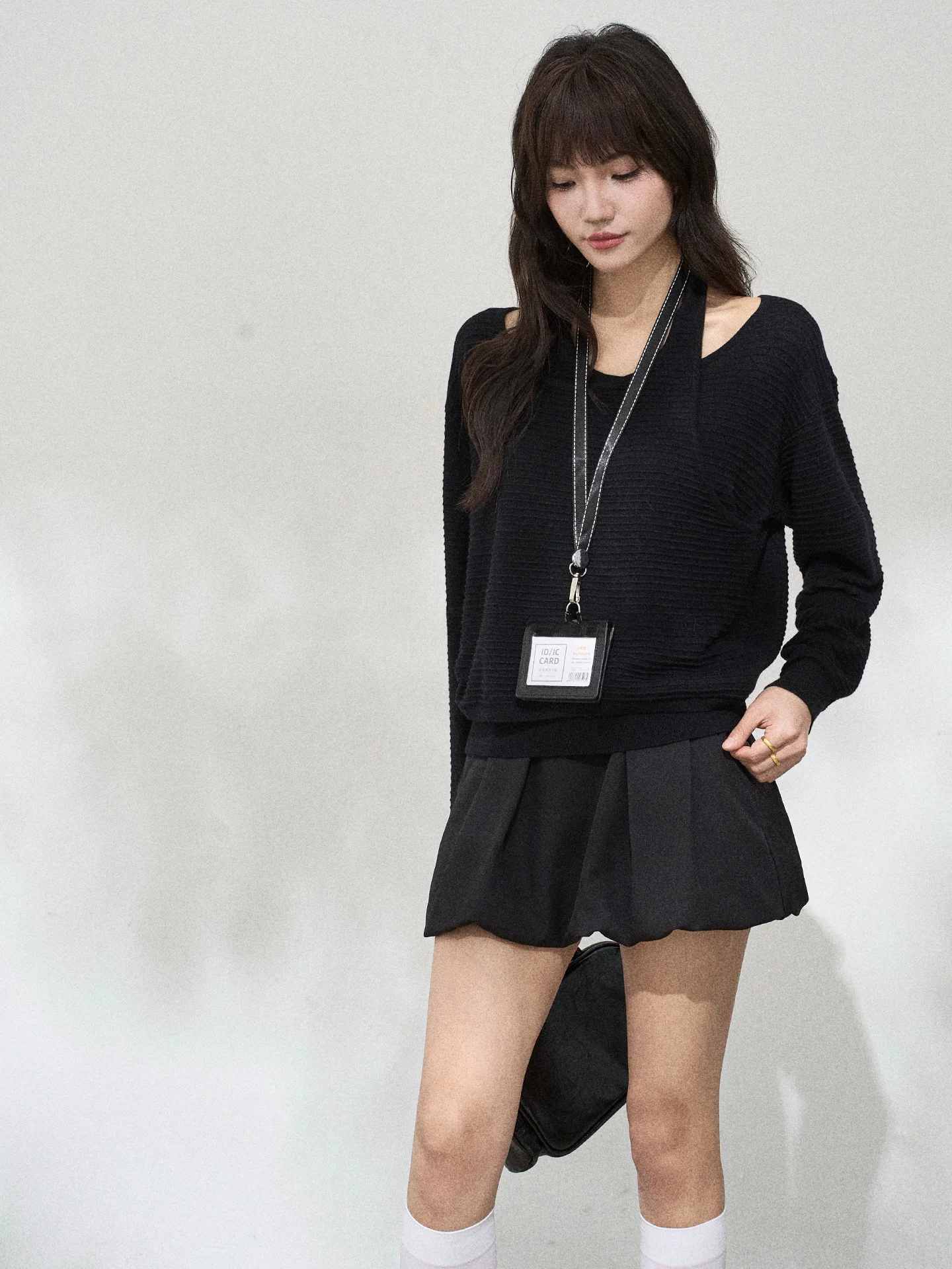 

Свободный вязаный топ из шерстяной смеси для женщин, асимметричный, с круглым вырезом, длинными рукавами, удобный крой, модный дизайн, трикотаж