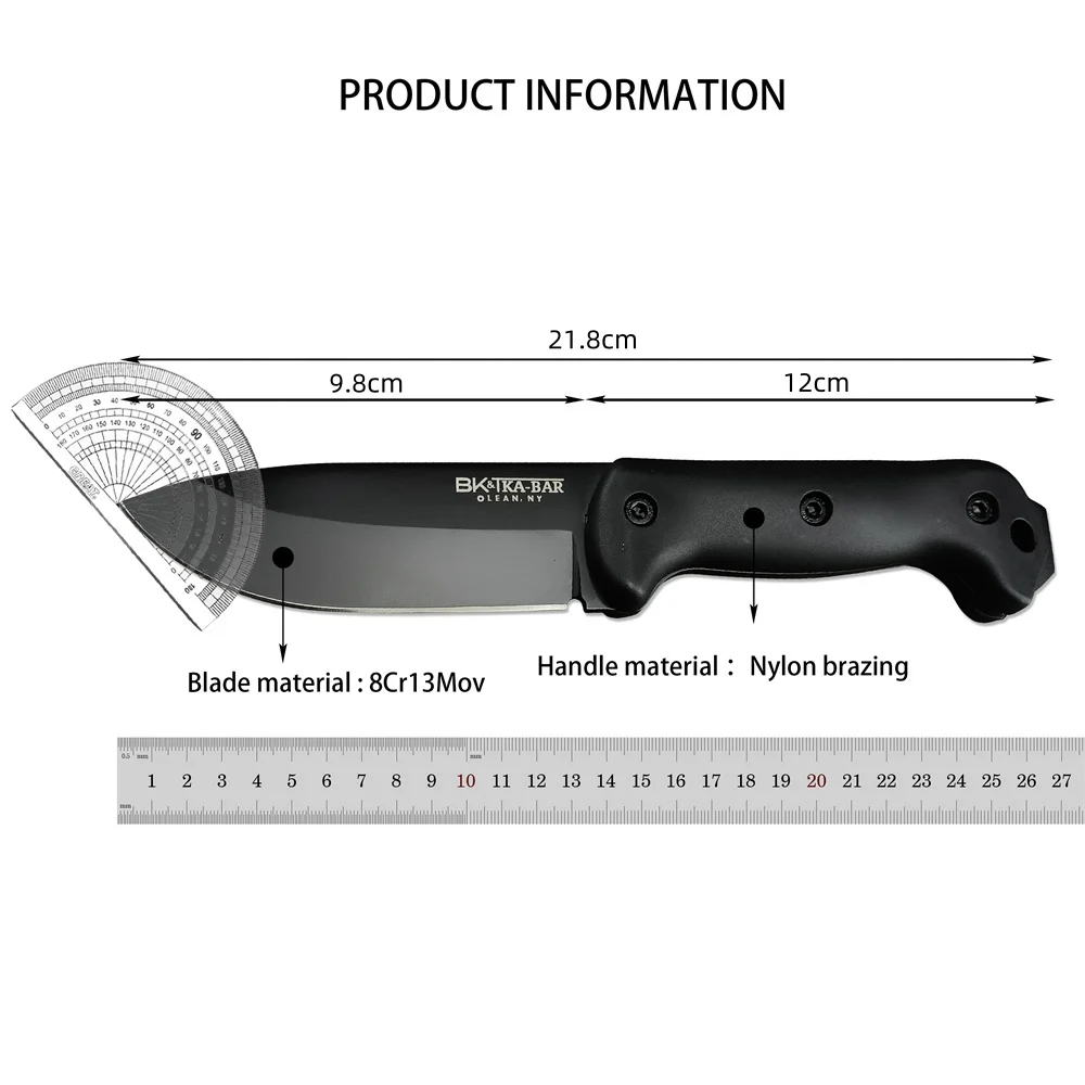 Outdoor KA-BAR Becker BK22 Campanion Fixed Knife 8Cr13Mov Blade Nylon Fiber Handle Camping Hunting Knives with Secure-Ex Sheath