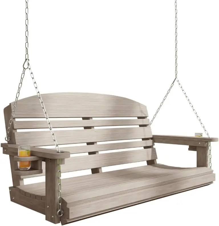 Classic Recycled Plastic Porch Swing in Weatherwood Finish - Composite Poly Swing with Included Hanging Chains