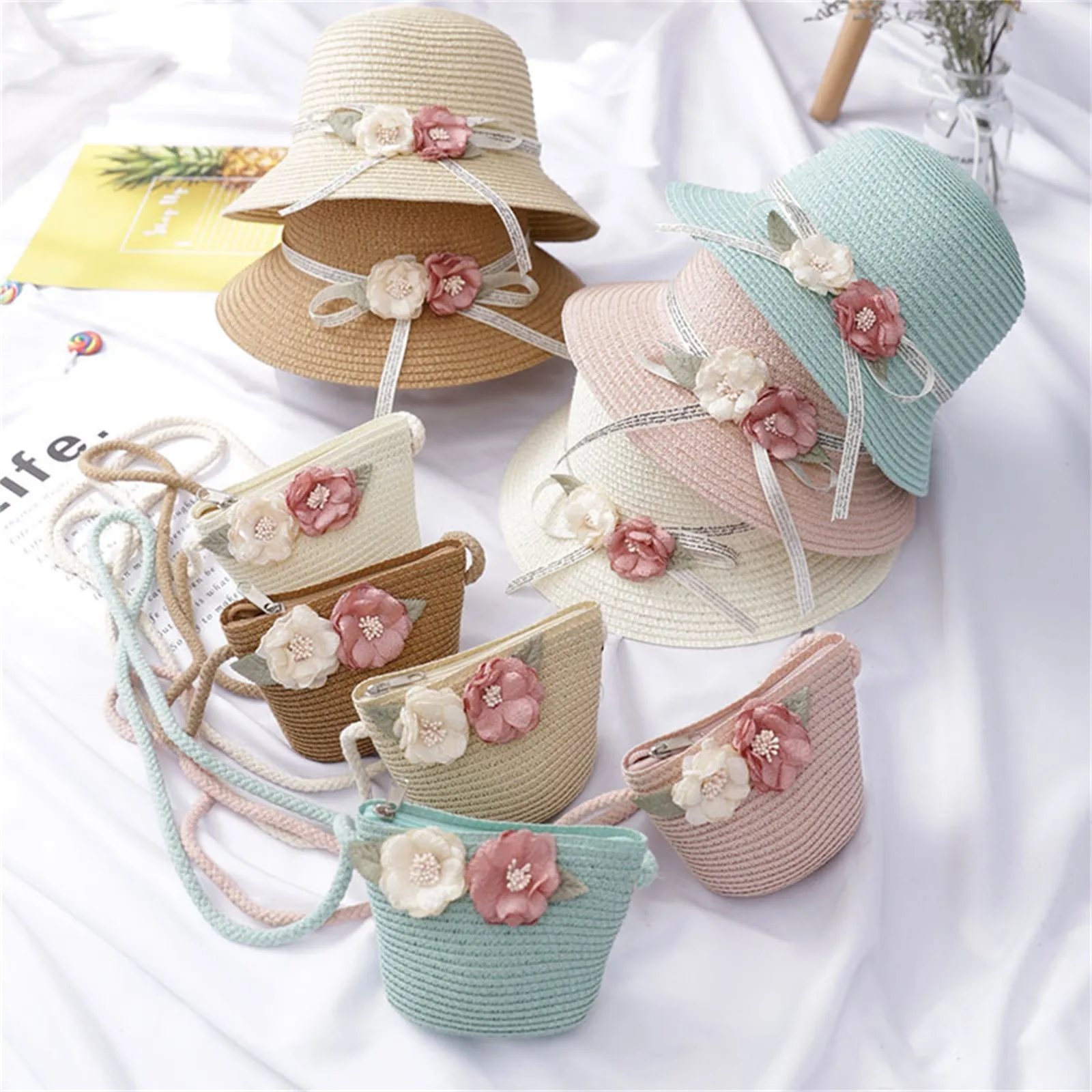 

Winter Hats for Toddler Boys Straw Hat Sunshade Straw Hat Beach Children Girl Sun Summer Bag Sunscreen + Kids Kids Hat Dress up