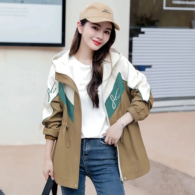 

Fashion Casual Hooded Slim Windbreaker Female Wild Loose Ladies Outerwear Tops Spring Autumn Women Jacket Fashion 2025New Korean