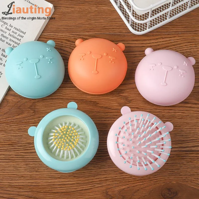 Mini masajeador de cabeza de oso de dibujos animados, bolsa de aire, peine para el cabello, cojín de aire redondo, herramienta de Peinado portátil, peine antiestático, regalo