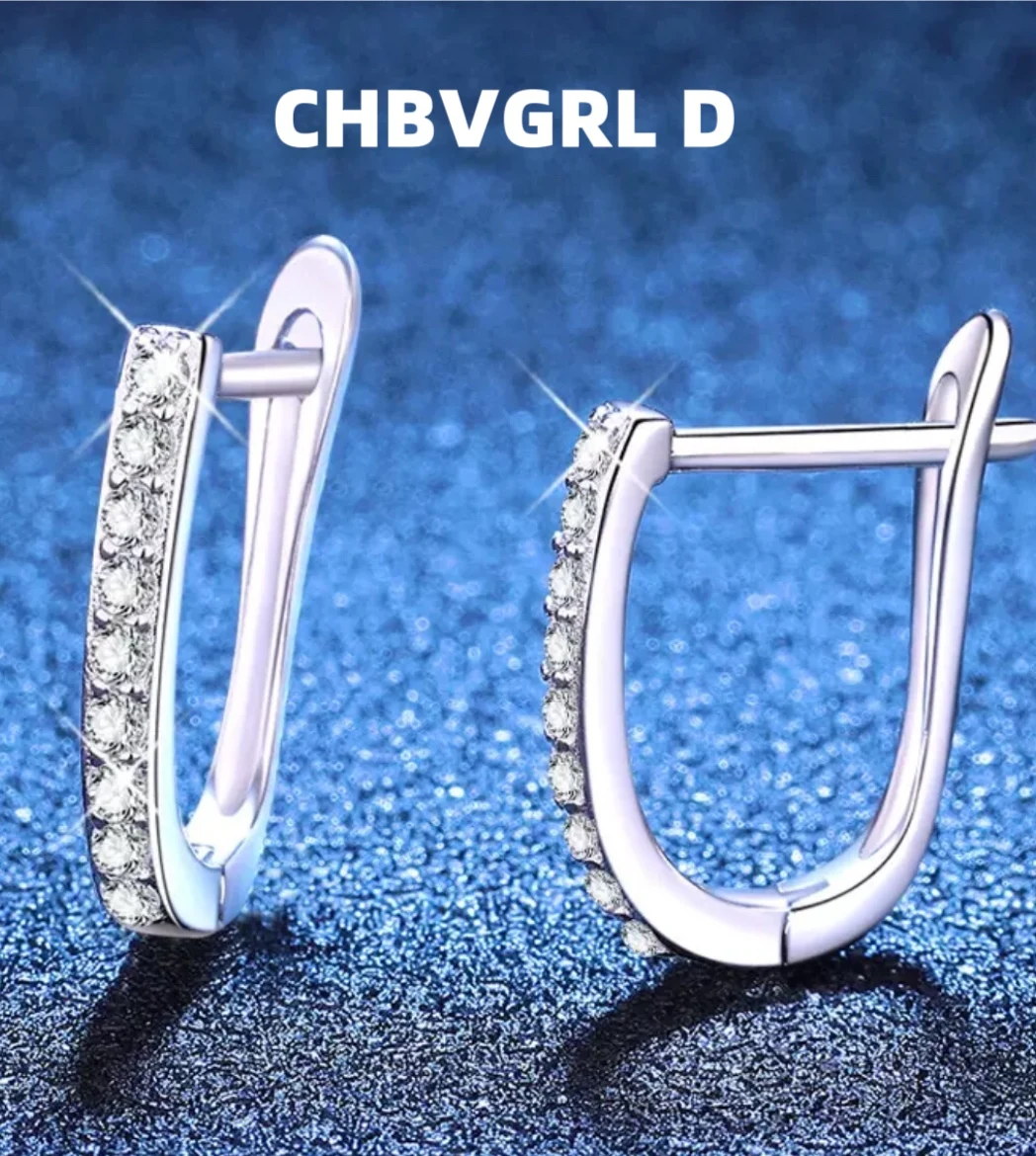 

[Freedom] S925 Silver Moissanite Earrings Retro Single Row Full Diamond U-Shaped Earring Clasp Unique Luxury Earrings