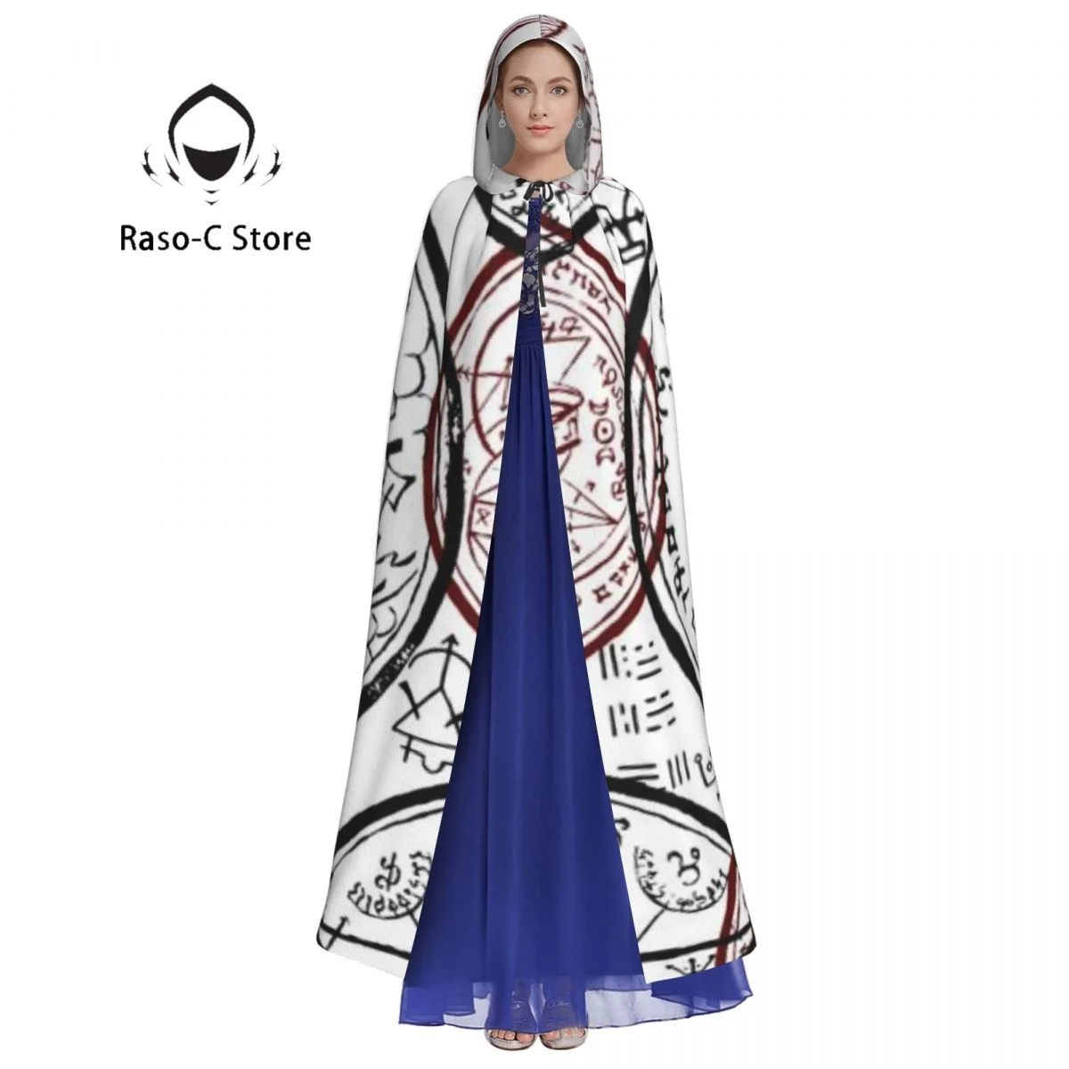 Unisex Adult Magic Seals And Mystic Symbols Cloak with Hood Long Witch Costume Cosplay