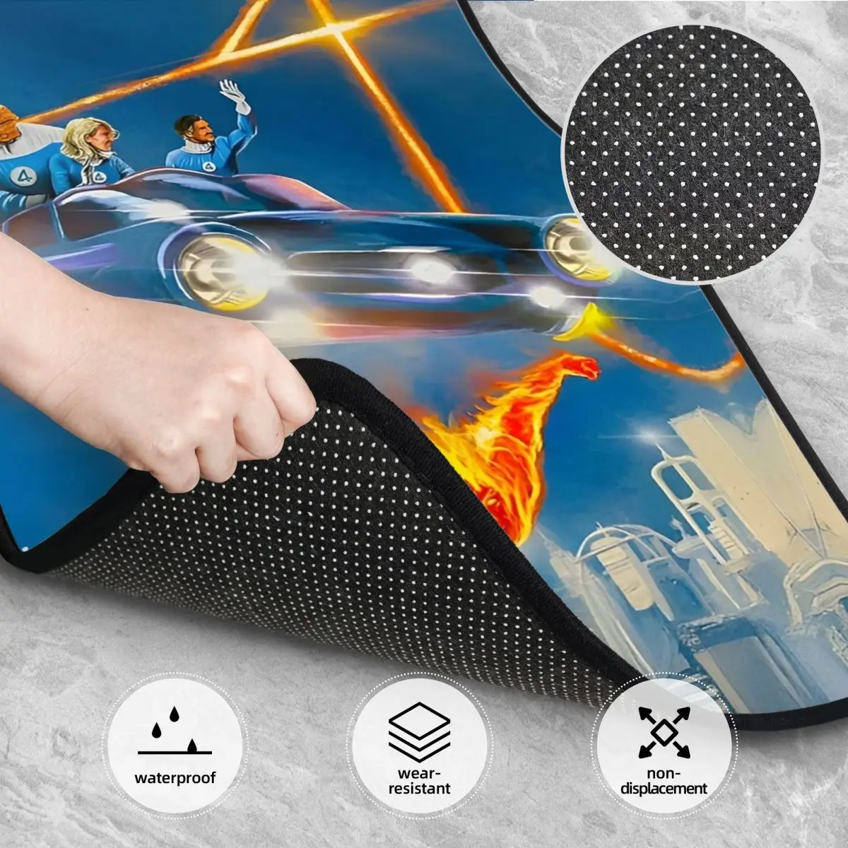 The Fantastic Four: First Steps Universal Fit Car Floor Mats Cute 2025 New Movie Car Carpet Mat 4 قطع مع دعم مضاد للانزلاق