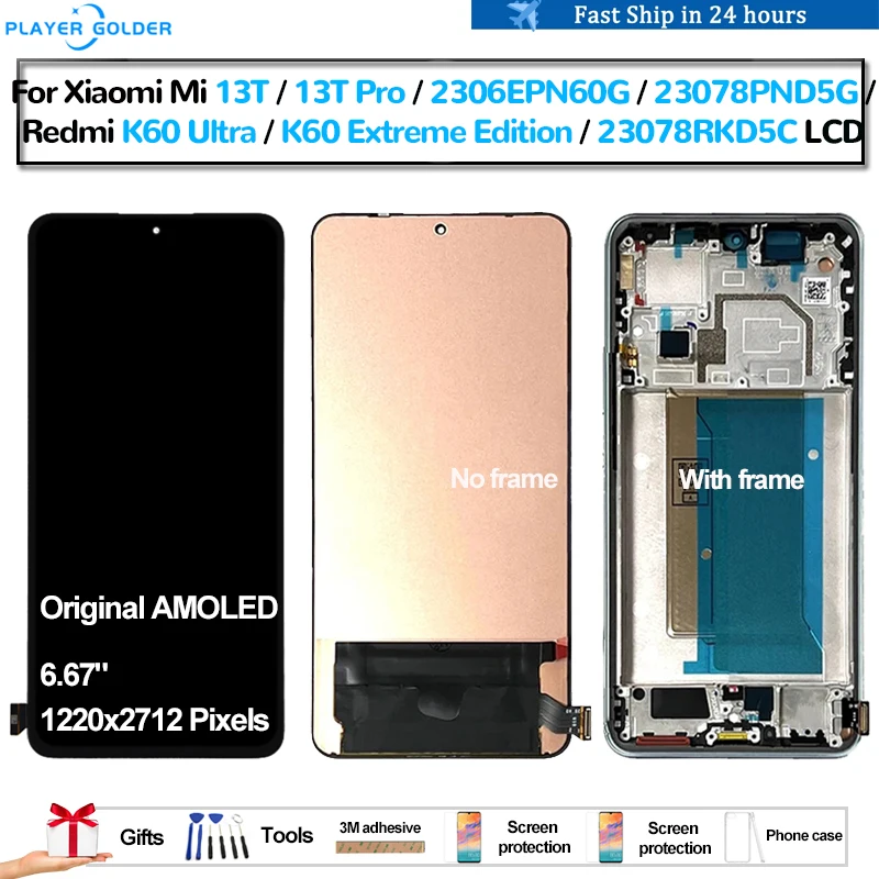 

Original AMOLED For Xiaomi 13T 13T Pro For Xiaomi Redmi K60 Ultra Pantalla lcd Display Touch Panel Screen Digitizer Assembly