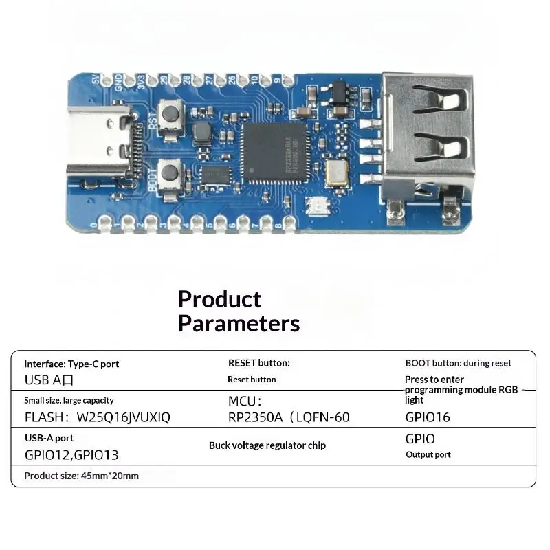 RP2350 USB-A Entwicklungsboard RP2350_V2 Mikrocontroller-Prozessor basierend auf RP2350A Erweiterungsboard I/O programmierbar Typ C – Detail 17