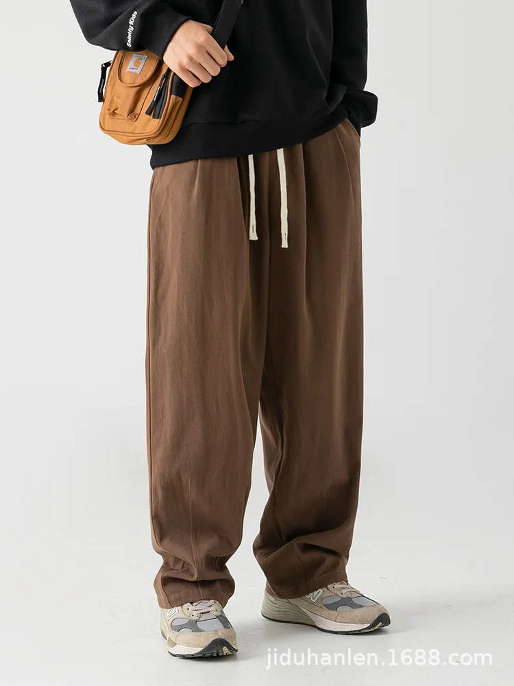 Japanse retro zandgewassen losse casual broek heren lente en herfst all-match driedimensionale geplooide designbroek (S-5X)