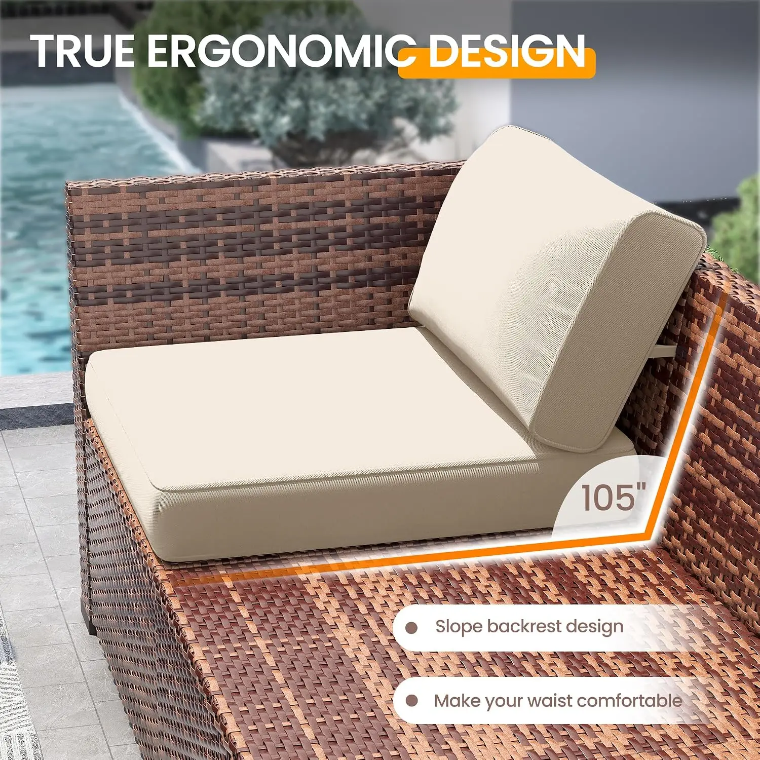 Outdoor Sectional Sofa 8 PCS w/ 44'' Fire Pit Table, Slanted Back PE Rattan Patio Furniture Porch w/ Coffee Table, Customized
