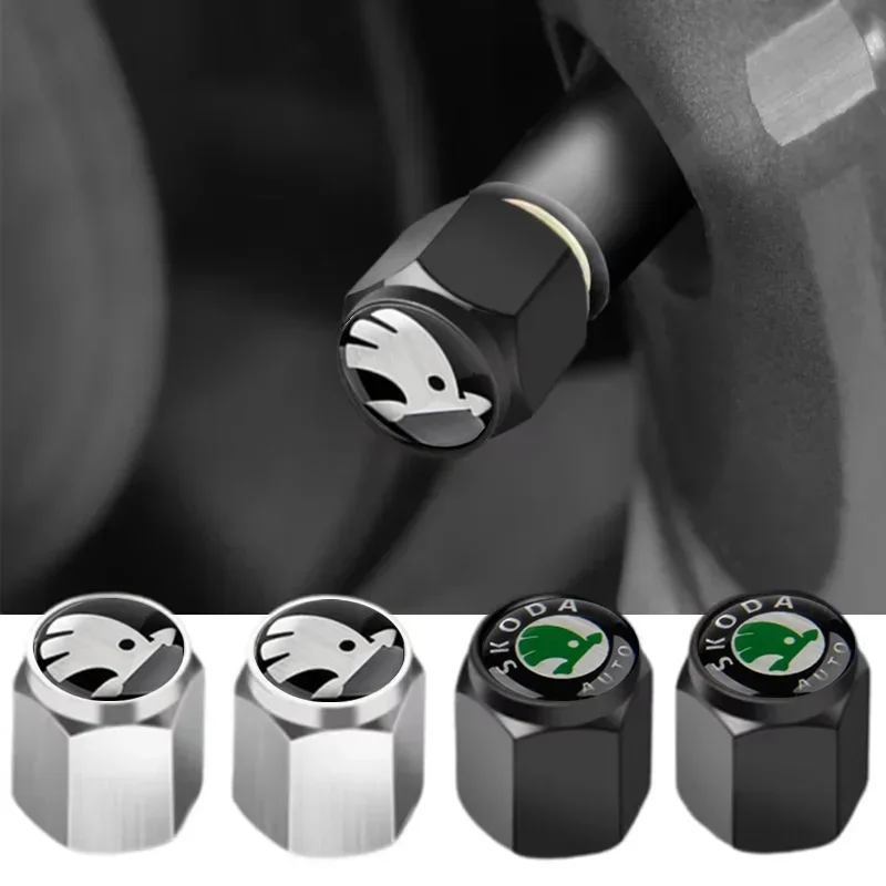 4pcs/set Car Tyre Valve Stem Caps for Skoda Superb Kodiaq Rapid Yeti Karoq Octavia Fabia Kamiq Kodiak Spaceback Tire Accessories
