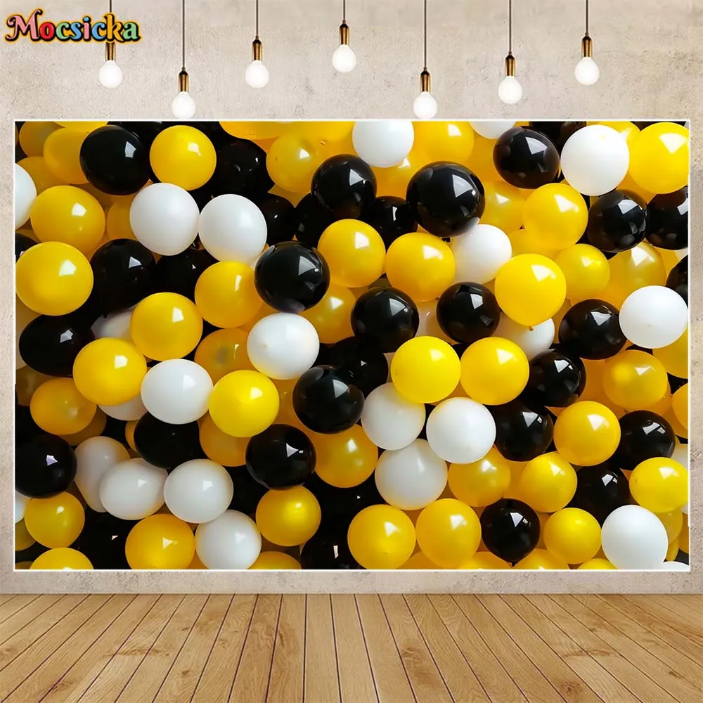 

Mocsicka Yellow White Black Balloons Wall Backdrops for Photography Baby 1st Birthday Party Decor Newborn Photo Background Props