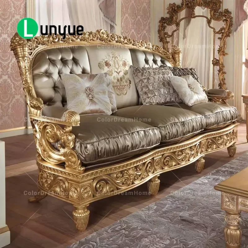 Luxury French Style Hand Carved Birch Wood Combination Sofa Set Royal Living Room Home Furniture Exquisite Design Comfortable