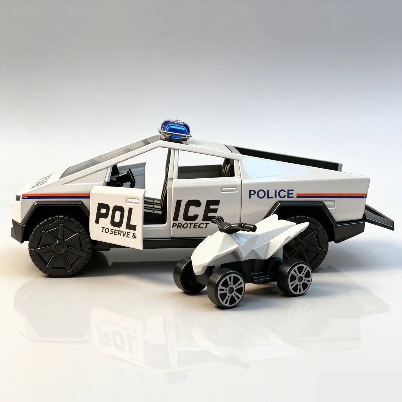 1/36 Cyber Geometric Style Police Pickup Alloy Model, with Openable Doors, Realistic Car Model, Home and Office Desk Display Orn