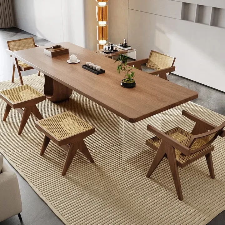 

Wabi Sandy Wind Solid Wood Large Board Tea Table Tea Table Chair Combination Modern Simple Office Home