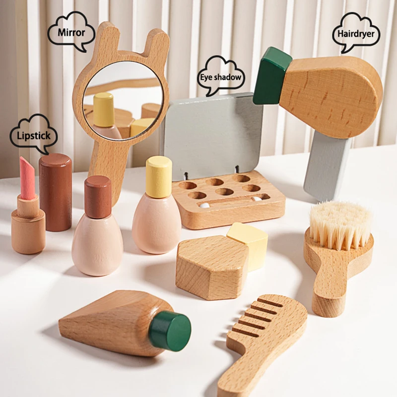 Juegos de simulación de madera para niñas, juego de cocina, maquillaje simulado, casa de juego, juego de té de la tarde, comida cortada, juguetes educativos, regalo