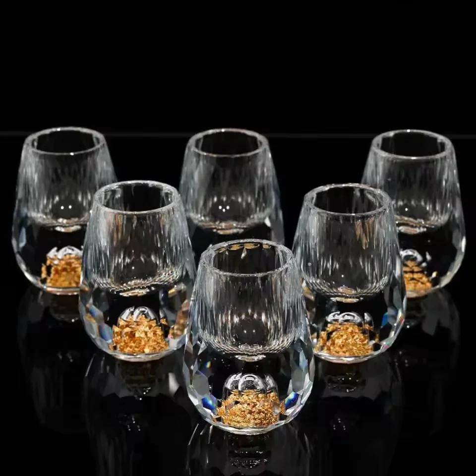15MLGold Foil Crystal Wine Glass1/2/6piece Set, Luxury Whiskey Glass BPA Free Suitable for Decoration Collection and Celebration