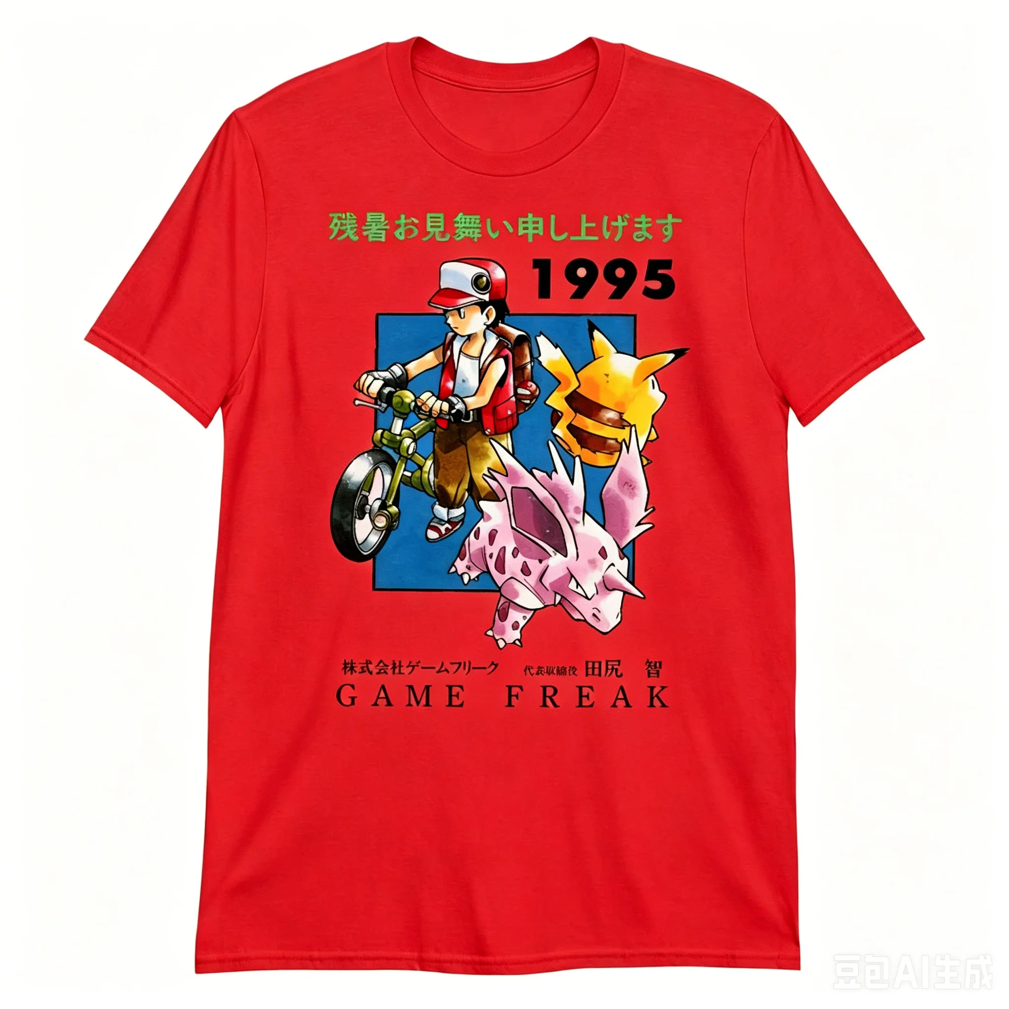 Neueste Pokémon 1995 Retro Erste Generation Drei Familienfiguren Lose Baumwoll-Kurzarmshirts für Erwachsene und Kinder – Detail 11
