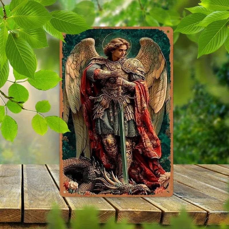 

Archangel Vintage Metal Sign - Waterproof & Weather-Resistant Iron Wall Art for Bar, Cafe, Pub - Aesthetic Angel & Dragon Decor