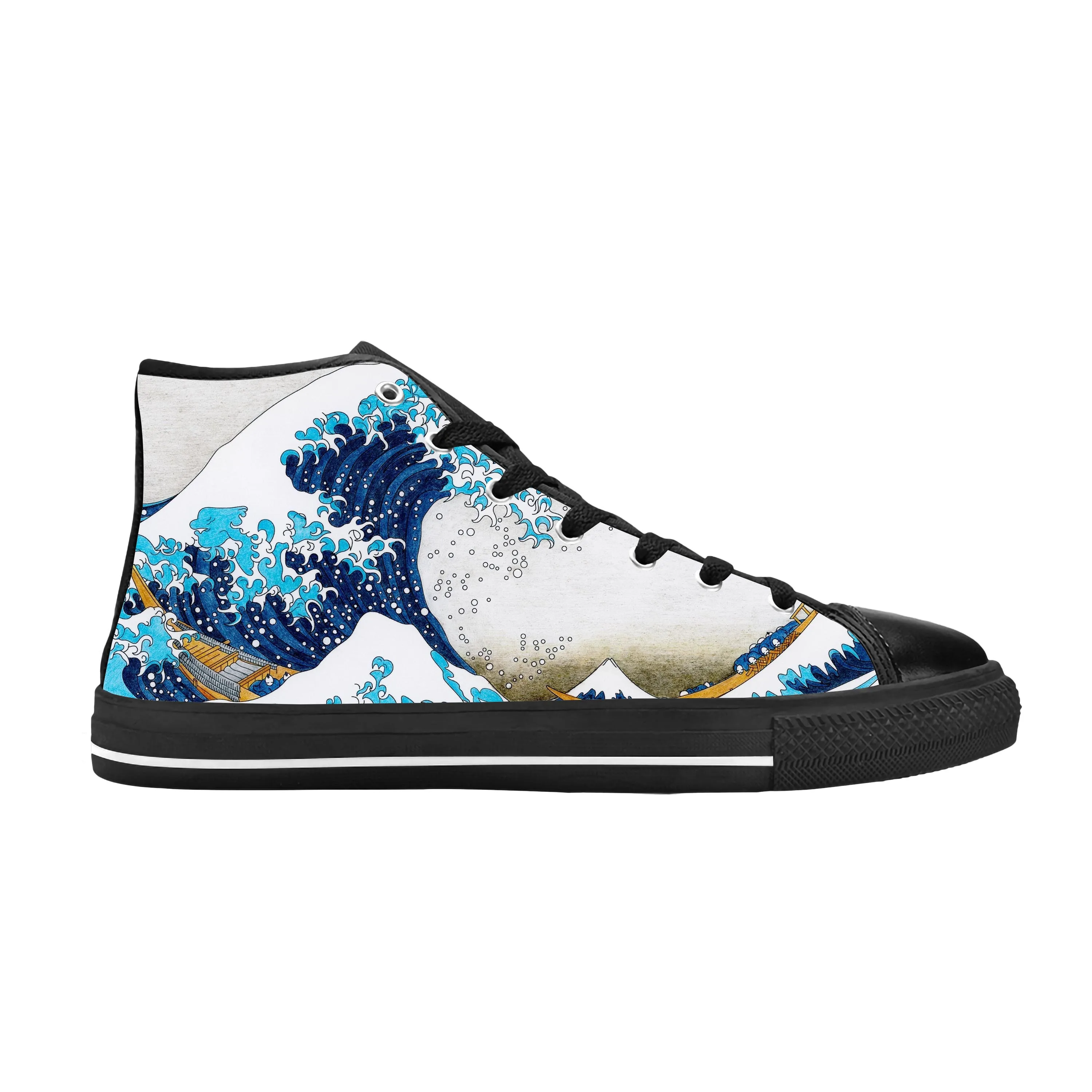 Japanese Anime Cartoon Great Wave Off Kanagawa Casual Cloth Shoes High Top Comfortable Breathable 3D Print Men Women Sneakers