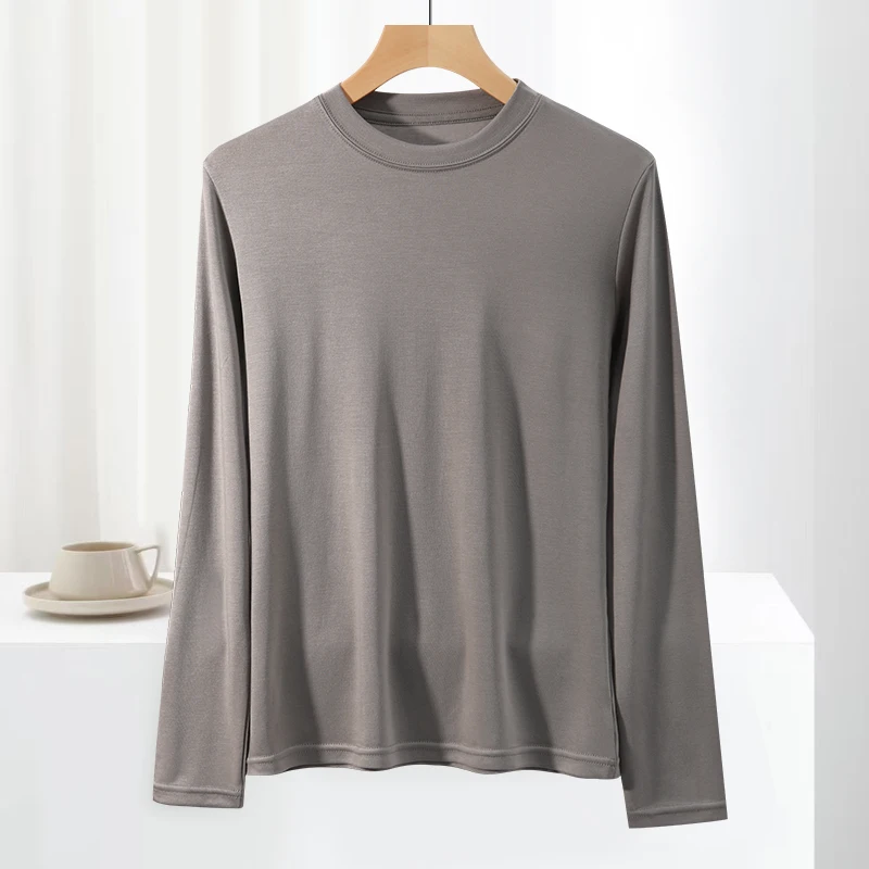 

Базовая футболка из лиоцелла, женская весенне-осенняя дышащая тонкая футболка, высокоэластичные хлопковые мягкие топы из лиоцелла с длинными рукавами