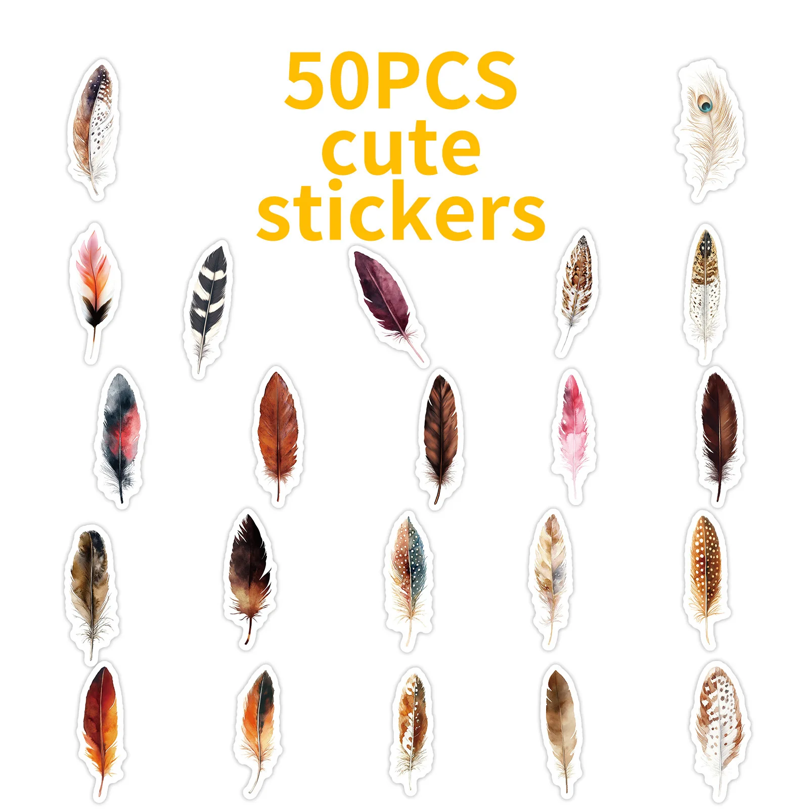 50PCS 꿈꾸는 깃털 낙서 스티커 장식 기타 노트북 수하물 DIY 방수 스티커