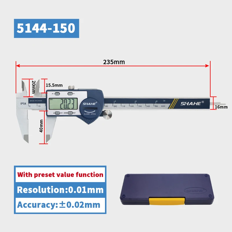 SHAHE Digitales Messschieber-Messwerkzeug, Mikrometer, 6 Zoll/150 mm, Edelstahl-Messschieber mit extra großem LCD-Bildschirm