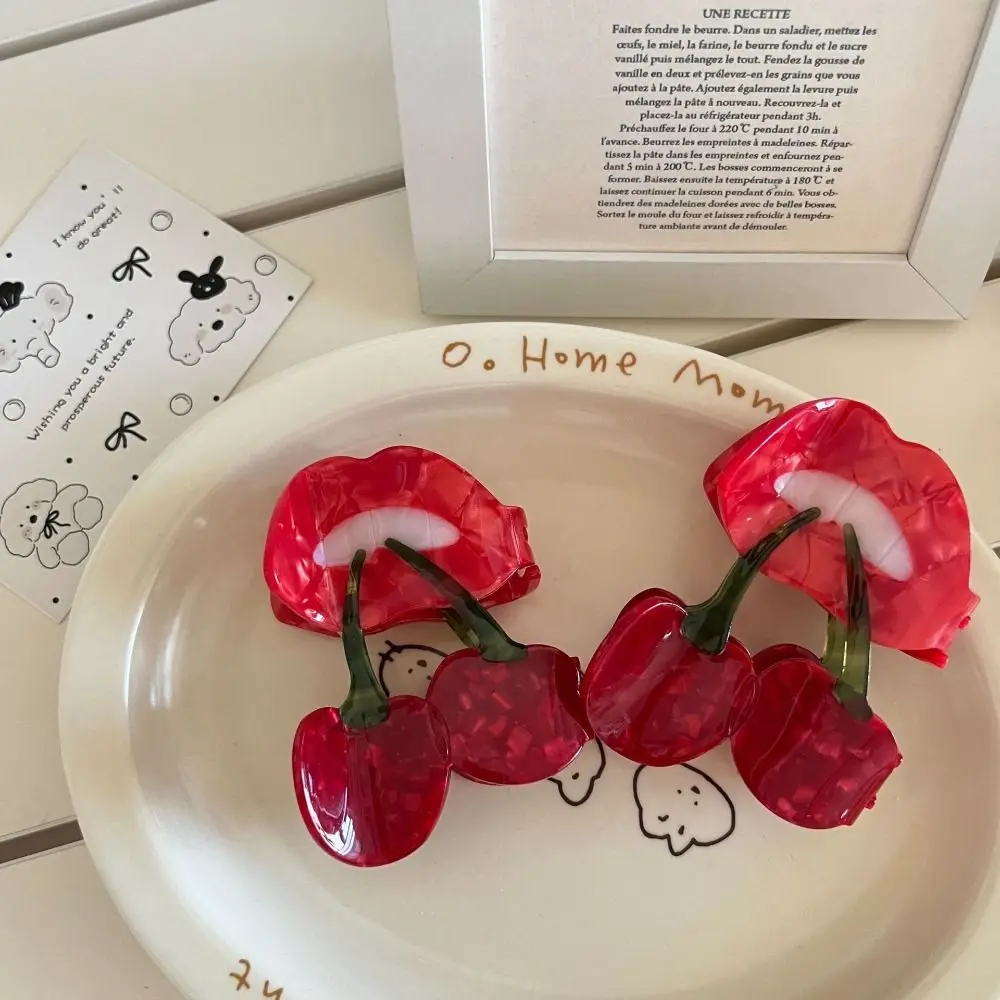 

Hair Accessories Korean Style Cherry Hair Claw Sweet Acetic Acid Fruit Gripper Red Cute Geometry Shark Clip Female