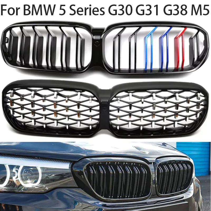 

Для BMW 5 Series G30 G31 G38 M5 2020–2022 гг. Передняя решетка радиатора, капот, передний бампер, решетка радиатора, стиль черный/серебро/углеродное волокно.