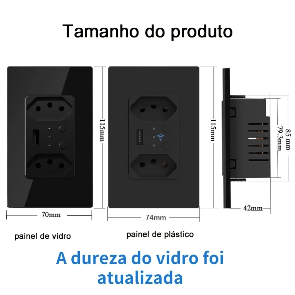 Shawader WiFi Smart Wall Socket USB Electric Brazil Plug 13A Dual Outlets Plastic/Glass Panel Remote Tuya Alexa Google Home