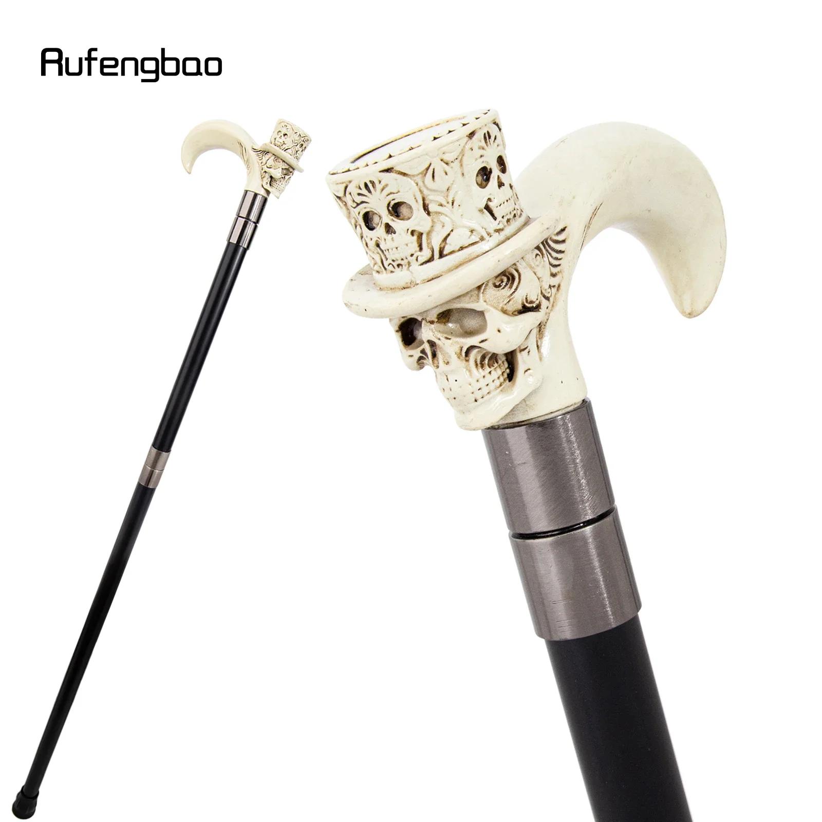 White Hat Skull Head Long Handle Walking Cane Fashion Cane Decorative Cane Halloween for Cosplay Parties Walking Stick 93cm view 6